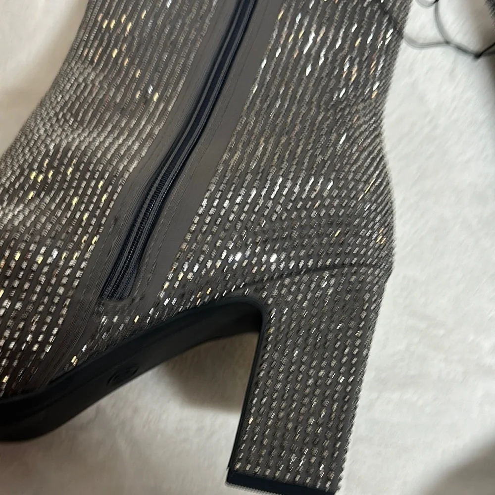 A New Day Silver Gunmetal Grey Ankle Booties with Block Heel and Rhinestones